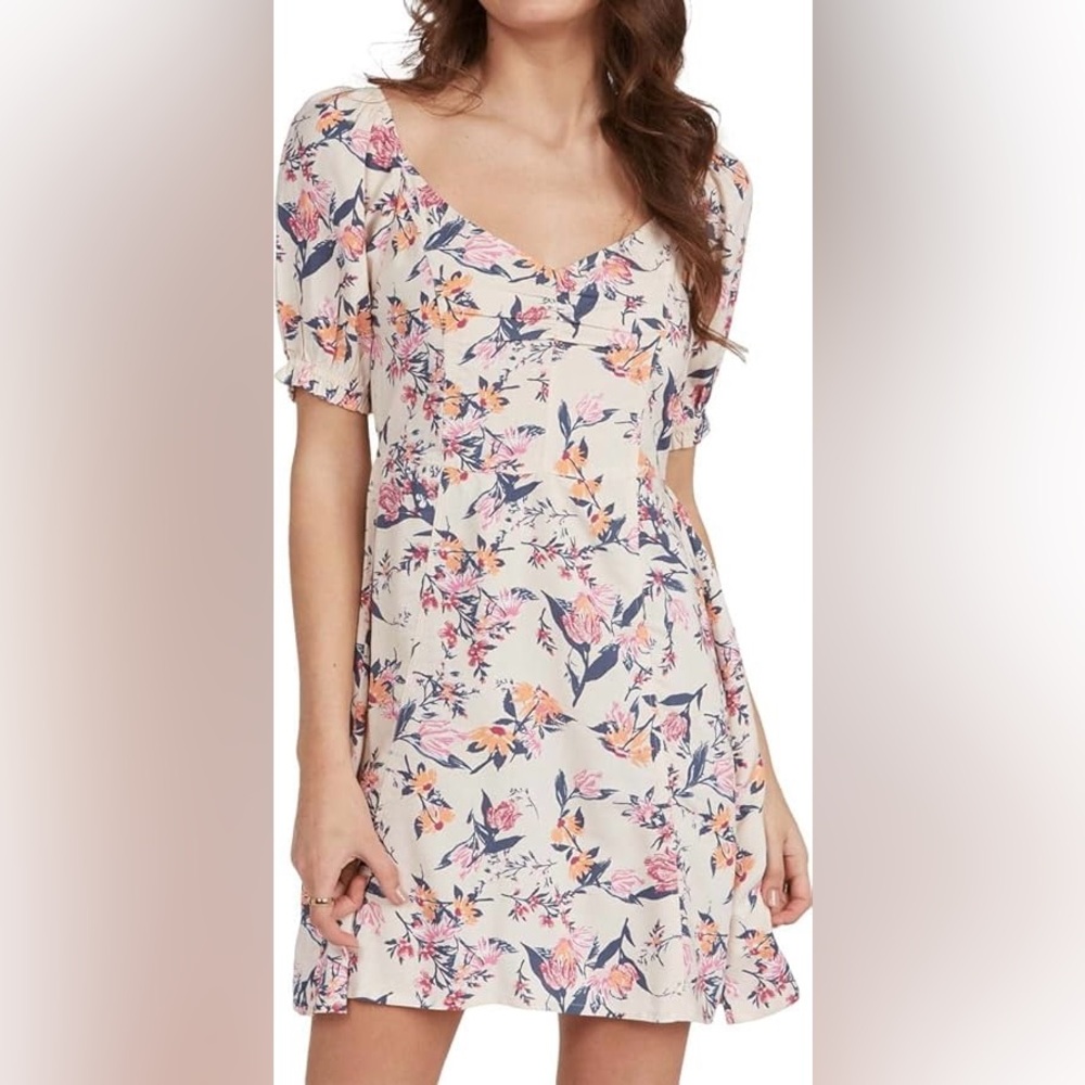 ROXY Tropical Floral Shimmy Shake Mini Dress Short Sleeve Women’s M - Picture 9 of 10